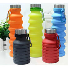 Collapsible reusable BPA Portable lightweight Leak Proof Free Silicone 18oz Water Bottle with carabiner for Travel Gym Camping